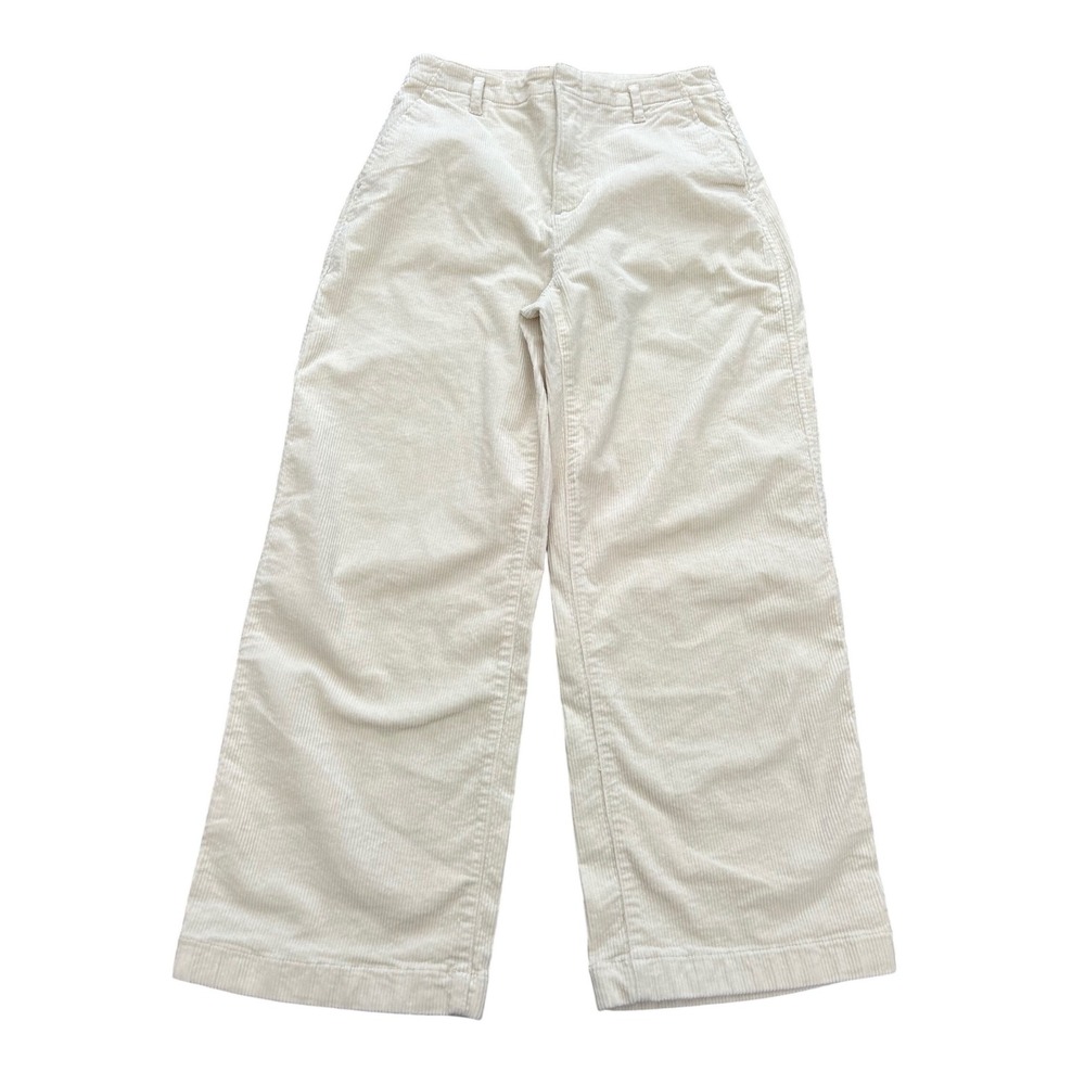 Gap Womens Cream Corduroy Wide Leg Pants High Rise Petite 4 Off White Cotton